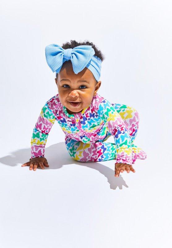 Girl's Bamboo Ruffle Footie with Zipper - Rainbow Butterfly - Image 6