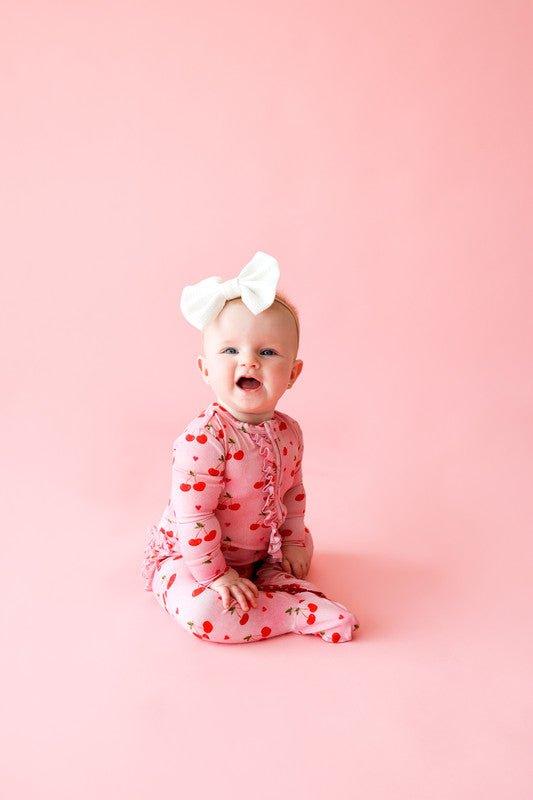 Girl's Bamboo Ruffle Footie with Zipper - Very Cherry - Image 6