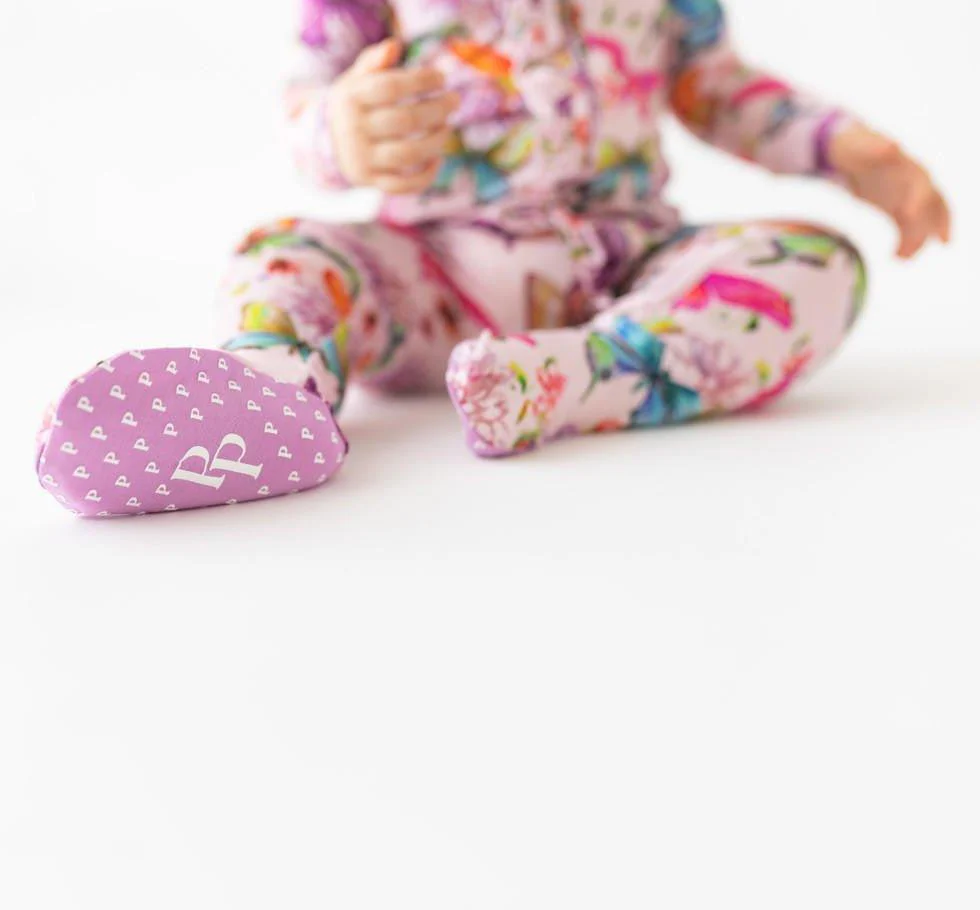 Girl's Bamboo Ruffle Footie with Zipper - Watercolor Butterfly - Image 5