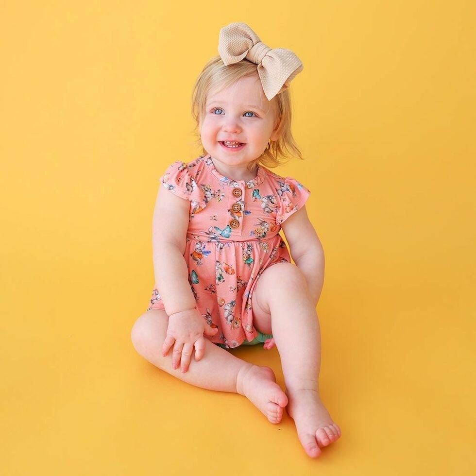 Girl's Bamboo Ruffled Cap Sleeve Henley Peplum Top & Bloomer Outfit Set - Betty (Rabbits) - Image 3