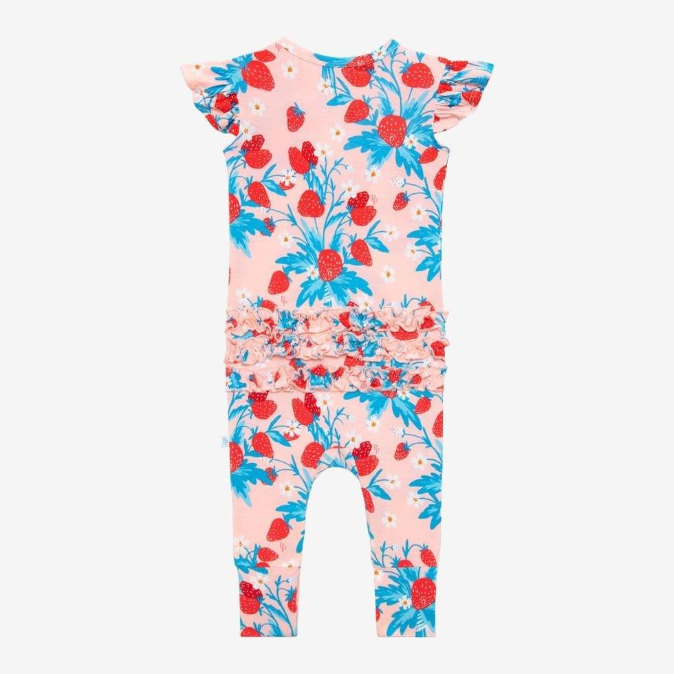 Girl's Bamboo Ruffled Cap Sleeve Romper - Strawberry - Image 2