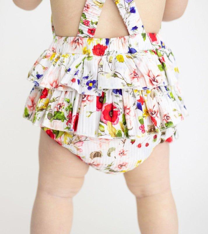 Girl's Bamboo Ruffled Strap Bubble Romper - Barbara (Floral) - Image 2