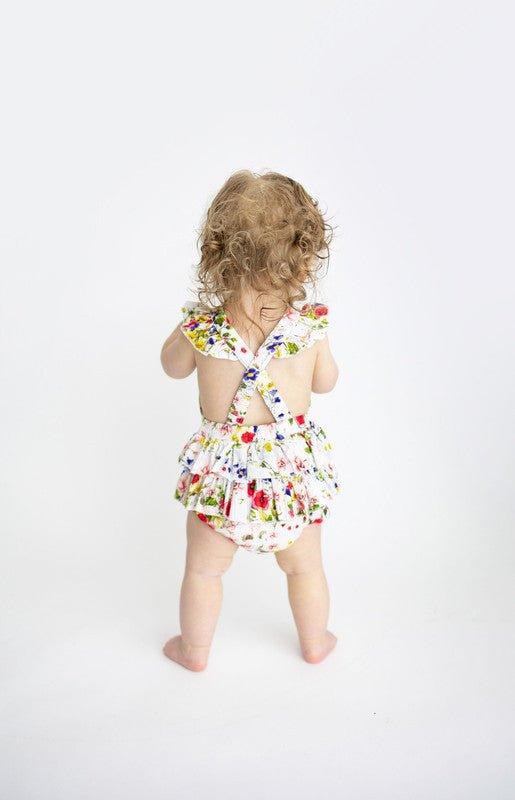 Girl's Bamboo Ruffled Strap Bubble Romper - Barbara (Floral) - Image 3