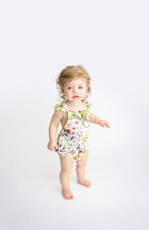 Girl's Bamboo Ruffled Strap Bubble Romper - Barbara (Floral) - Image 4
