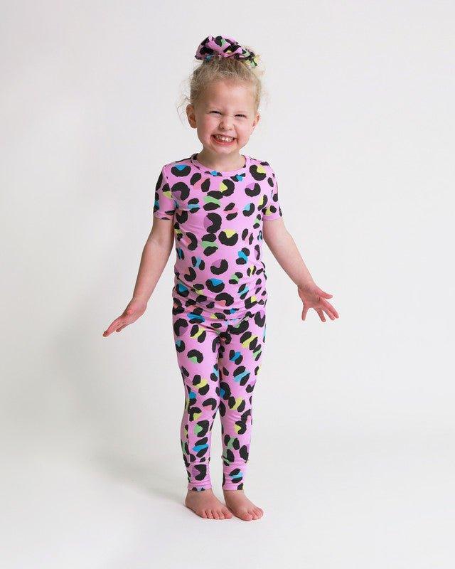 Girl's Bamboo Short Sleeve Pajama Set - Electric Leopard - Image 4