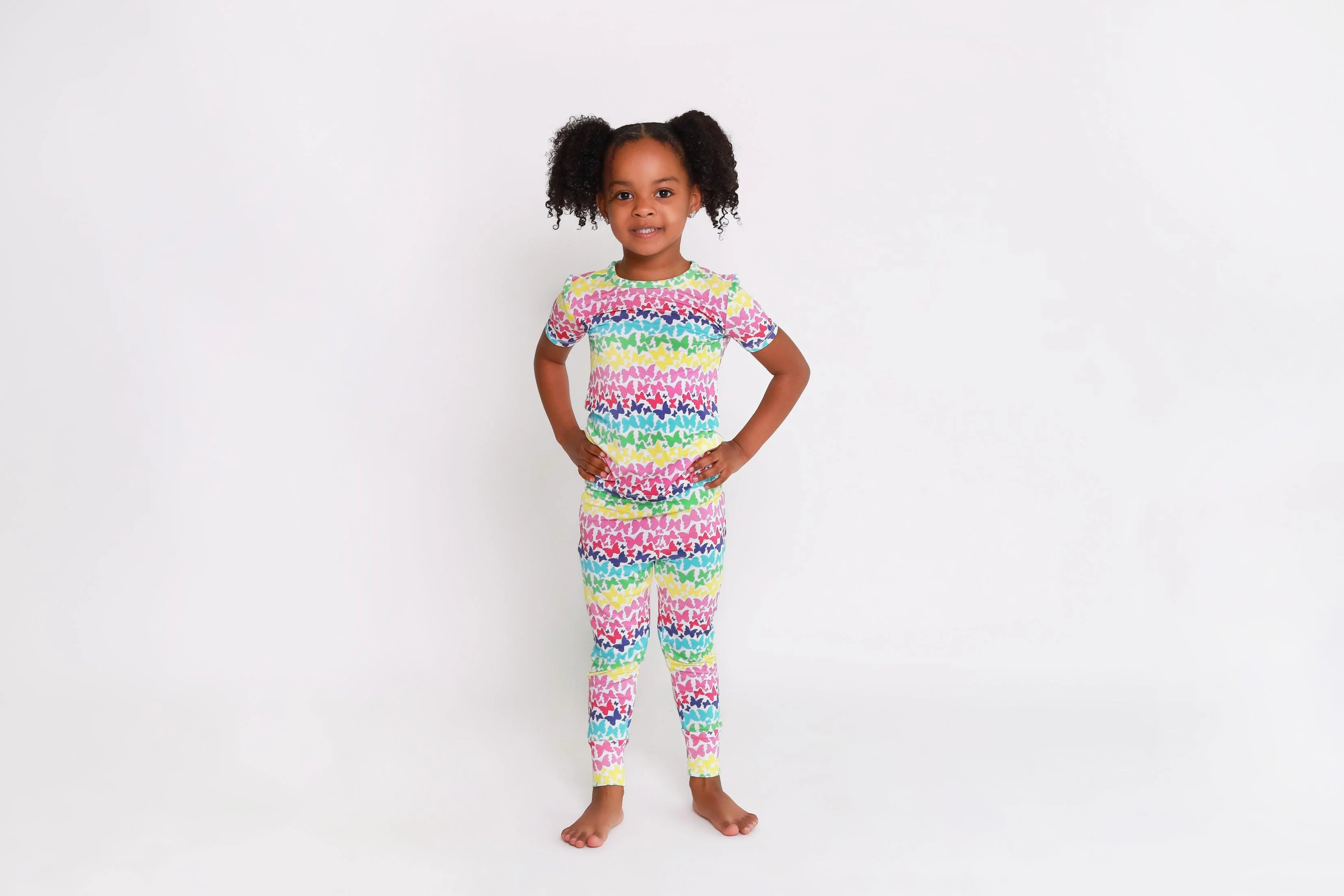 Girl's Bamboo Short Sleeve Pajama Set - Rainbow Butterfly - Image 4