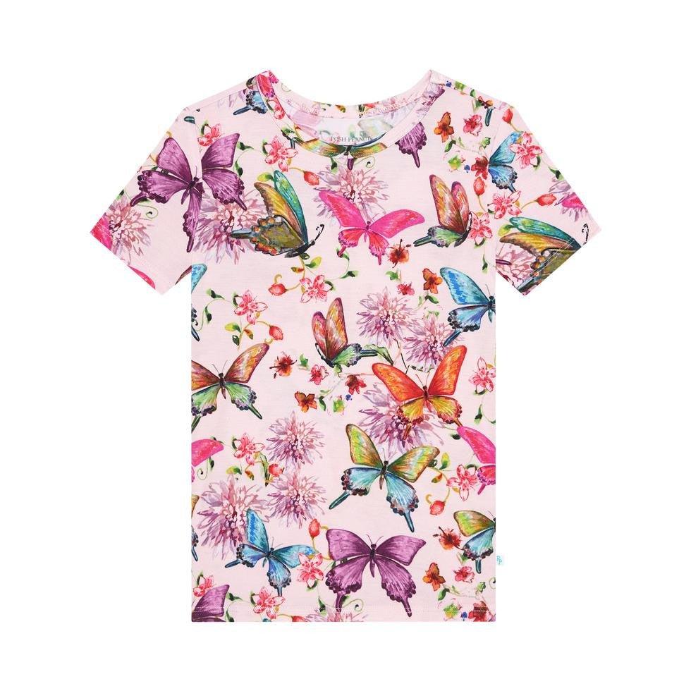 Girl's Bamboo Short Sleeve Pajama Set - Watercolor Butterfly - Image 3