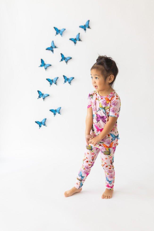 Girl's Bamboo Short Sleeve Pajama Set - Watercolor Butterfly - Image 4
