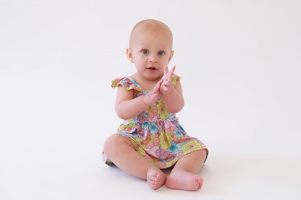 Girl's Bamboo Short Sleeve Ruffled Bodysuit Dress - Kourtney (Floral) - Image 2