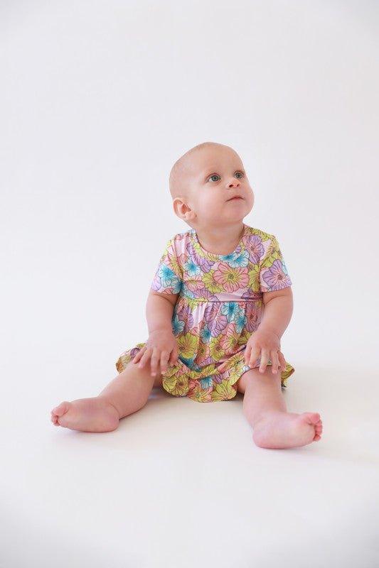 Girl's Bamboo Short Sleeve Ruffled Bodysuit Dress - Kourtney (Floral) - Image 3