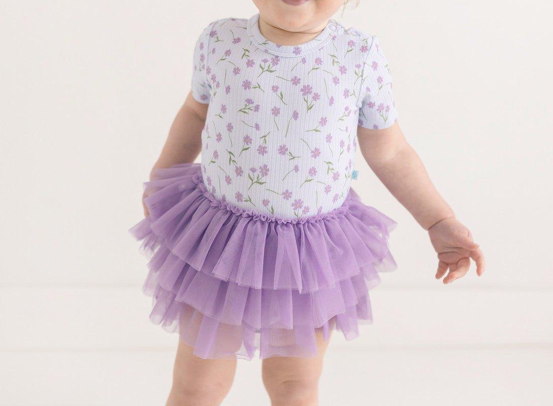 Girl's Bamboo Short Sleeve Tulle Skirt Bodysuit - Jeanette (Floral) - Image 2