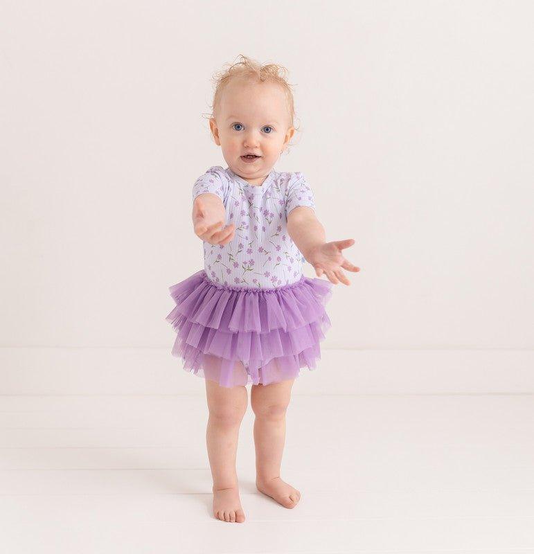 Girl's Bamboo Short Sleeve Tulle Skirt Bodysuit - Jeanette (Floral) - Image 3