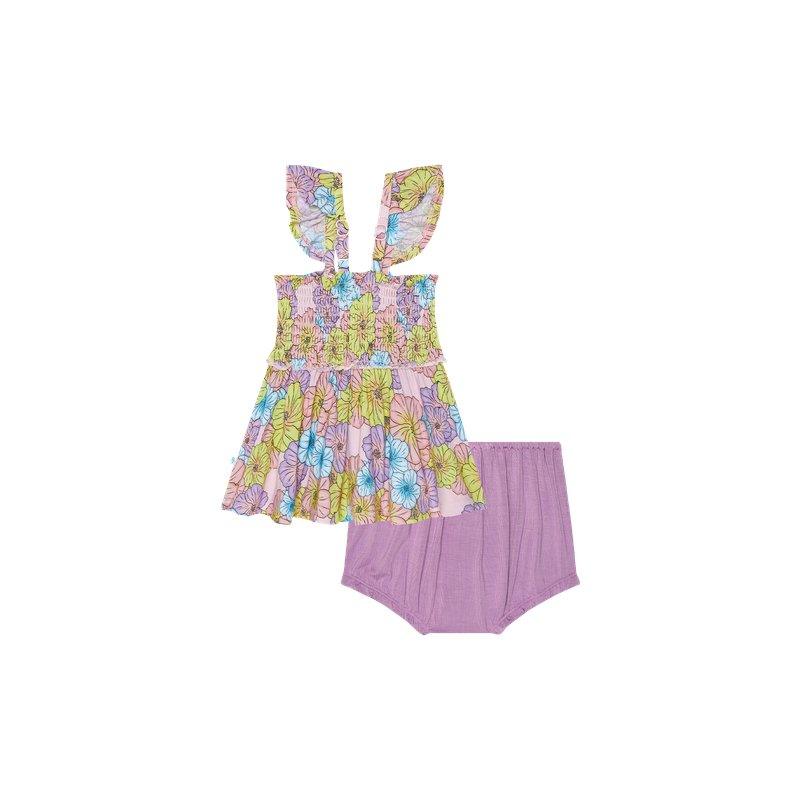 Girl's Bamboo Smocked Flutter Sleeve Babydoll Top & Bloomer Outfit Set - Kourtney (Floral) - Image 2