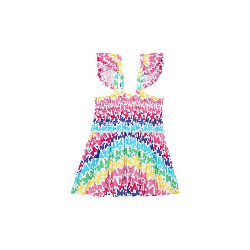 Girl's Bamboo Smocked Flutter Sleeve Babydoll Top & Bloomer Outfit Set - Rainbow Butterfly - Image 4
