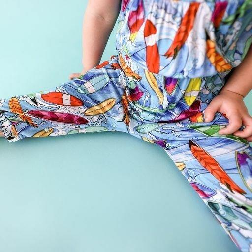 Girl's Bamboo Smocked Spaghetti Jumpsuit with Snaps - Wave (Surfboards) - Image 2