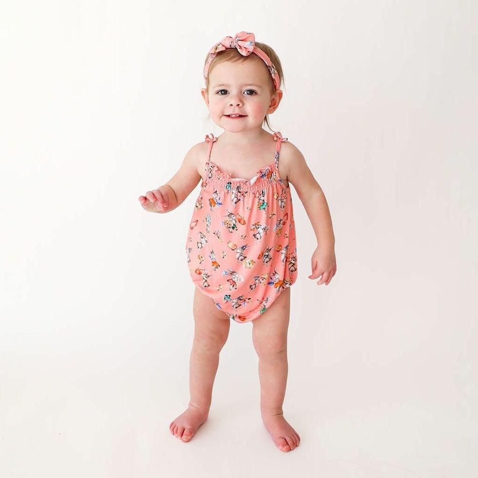 Girl's Bamboo Spaghetti Strap Bubble Romper - Betty (Rabbits) - Image 2