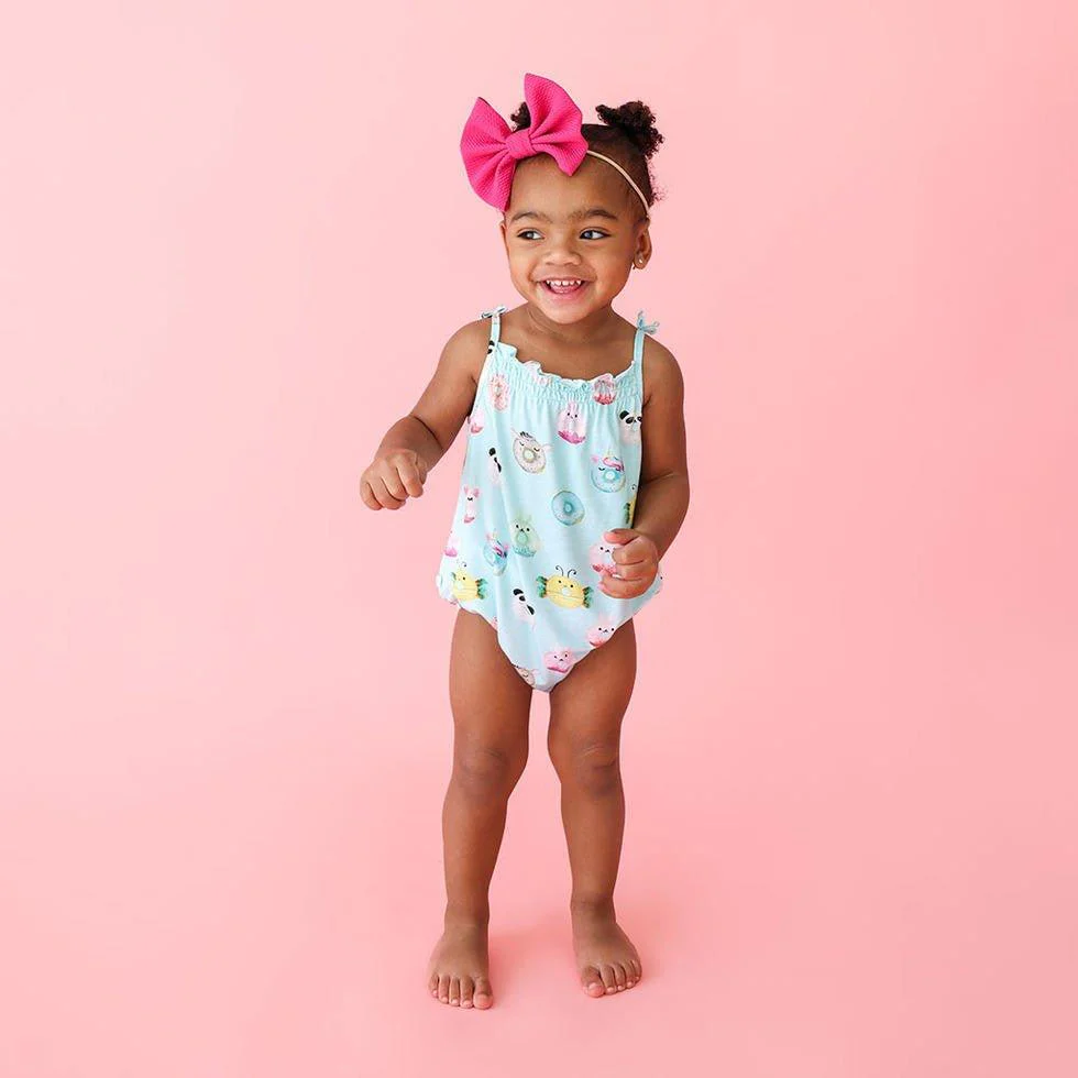 Girl's Bamboo Spaghetti Strap Bubble Romper - Donuts - Image 2