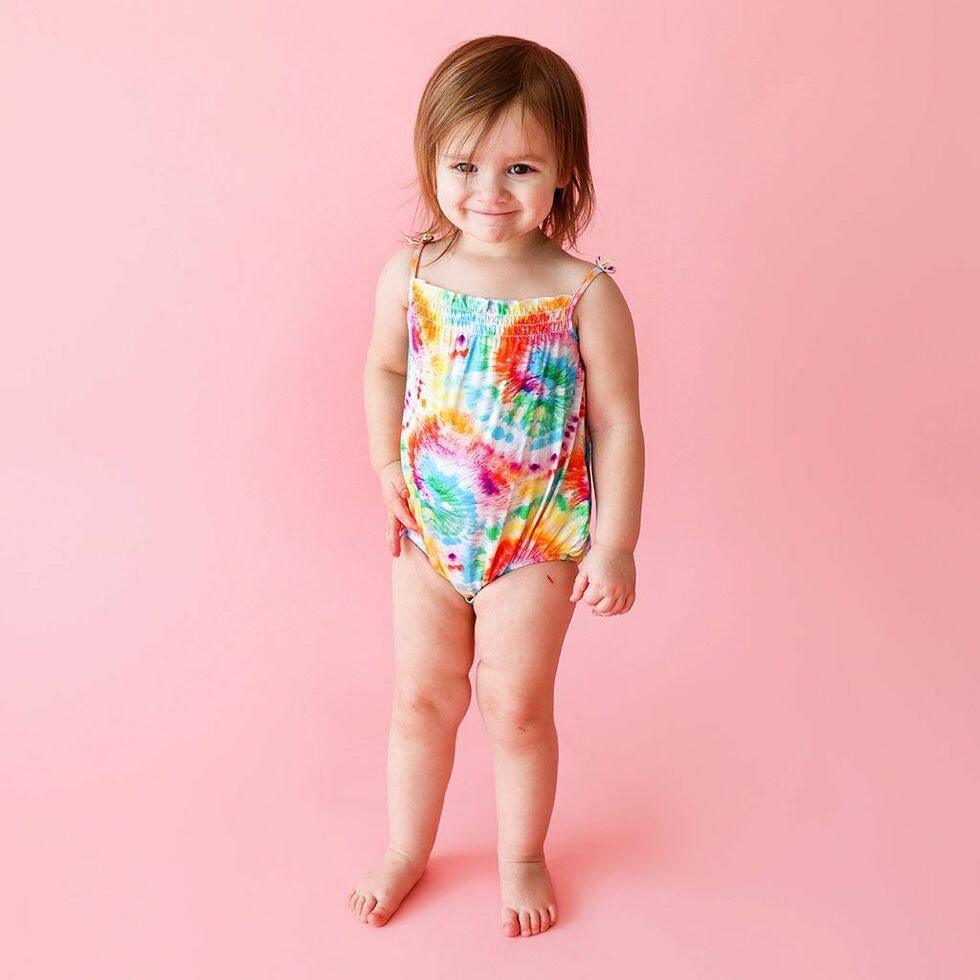 Girl's Bamboo Spaghetti Strap Bubble Romper - Totally Tie Dye - Image 2