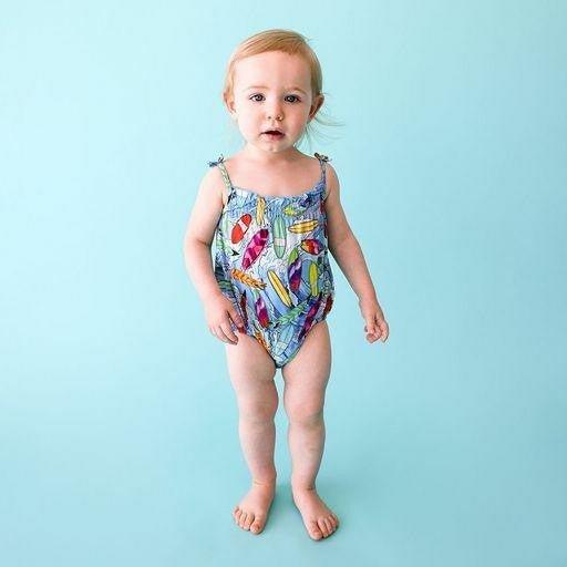 Girl's Bamboo Spaghetti Strap Bubble Romper - Wave (Surfboards) - Image 2