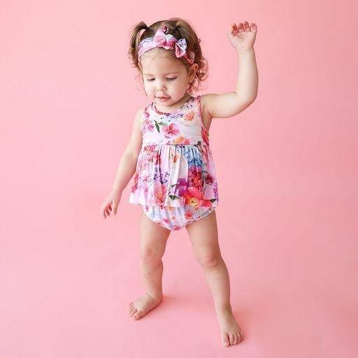 Girl's Bamboo V-Neck Tank Top Peplum & Bloomer Outfit Set - Brisa (Floral) - Image 2