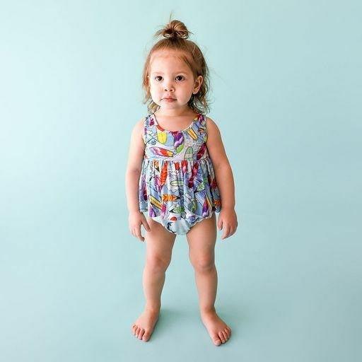 Girl's Bamboo V-Neck Tank Top Peplum & Bloomer Outfit Set - Wave (Surfboards) - Image 2