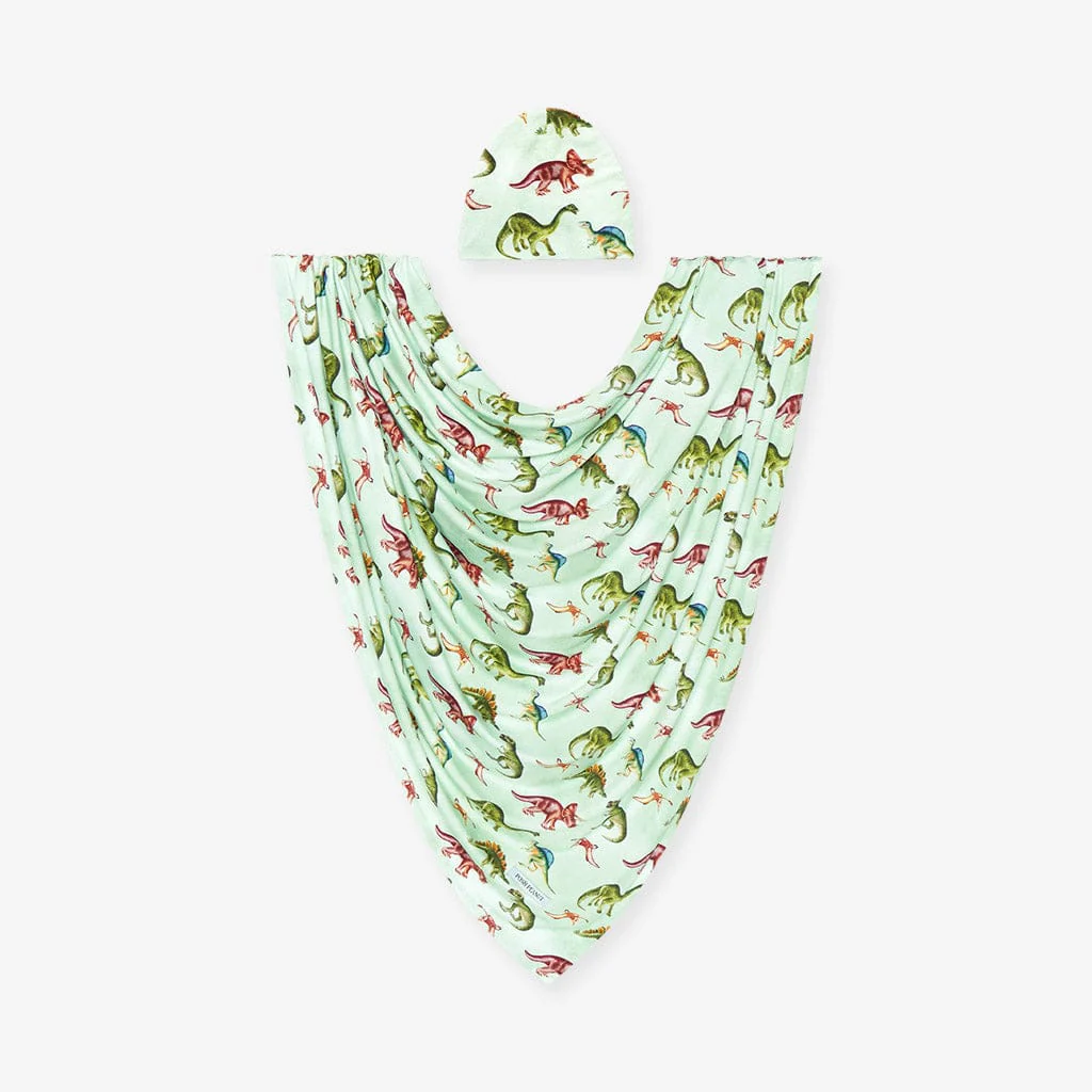 Infant Bamboo Swaddle and Beanie Set, Buddy (Dinosaurs) - One Size - Image 2