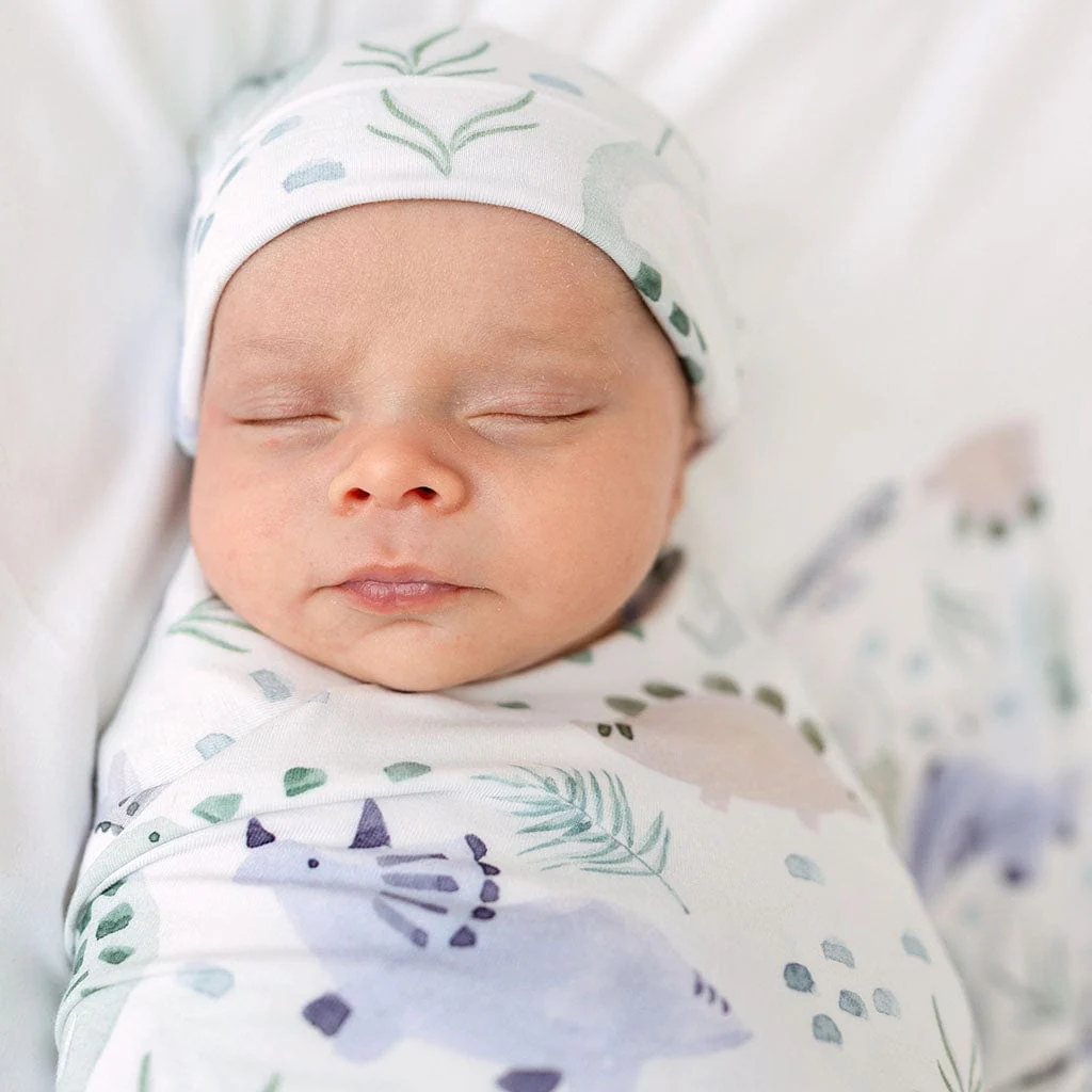 Bamboo Infant Swaddle and Beanie Set - Milo (Dinosaurs) - Image 3