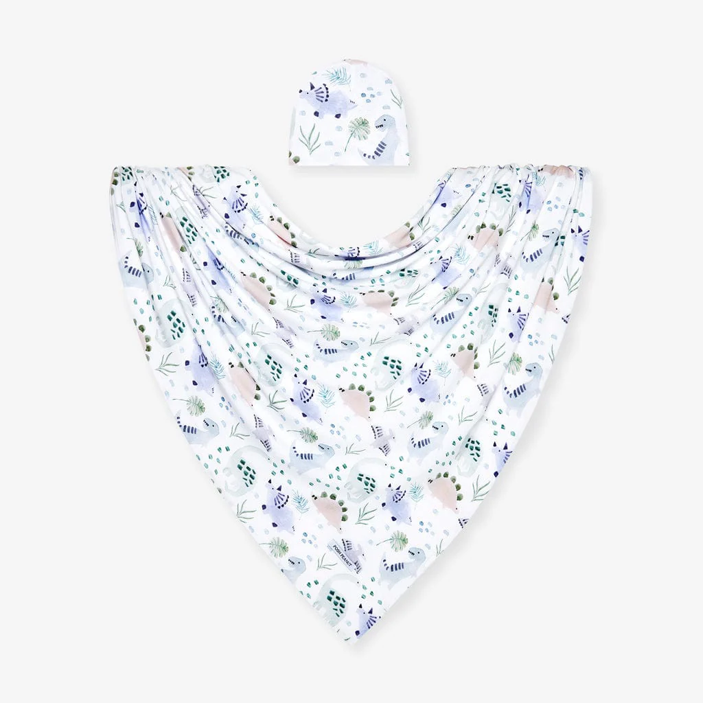 Bamboo Infant Swaddle and Beanie Set - Milo (Dinosaurs) - Image 4