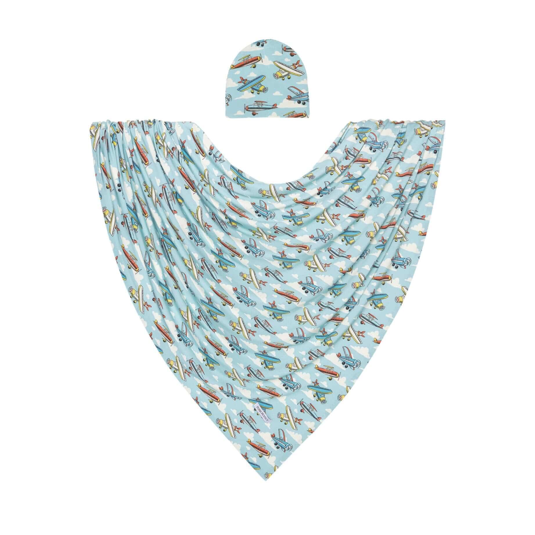 Bamboo Infant Swaddle and Beanie Set - Posh Planes