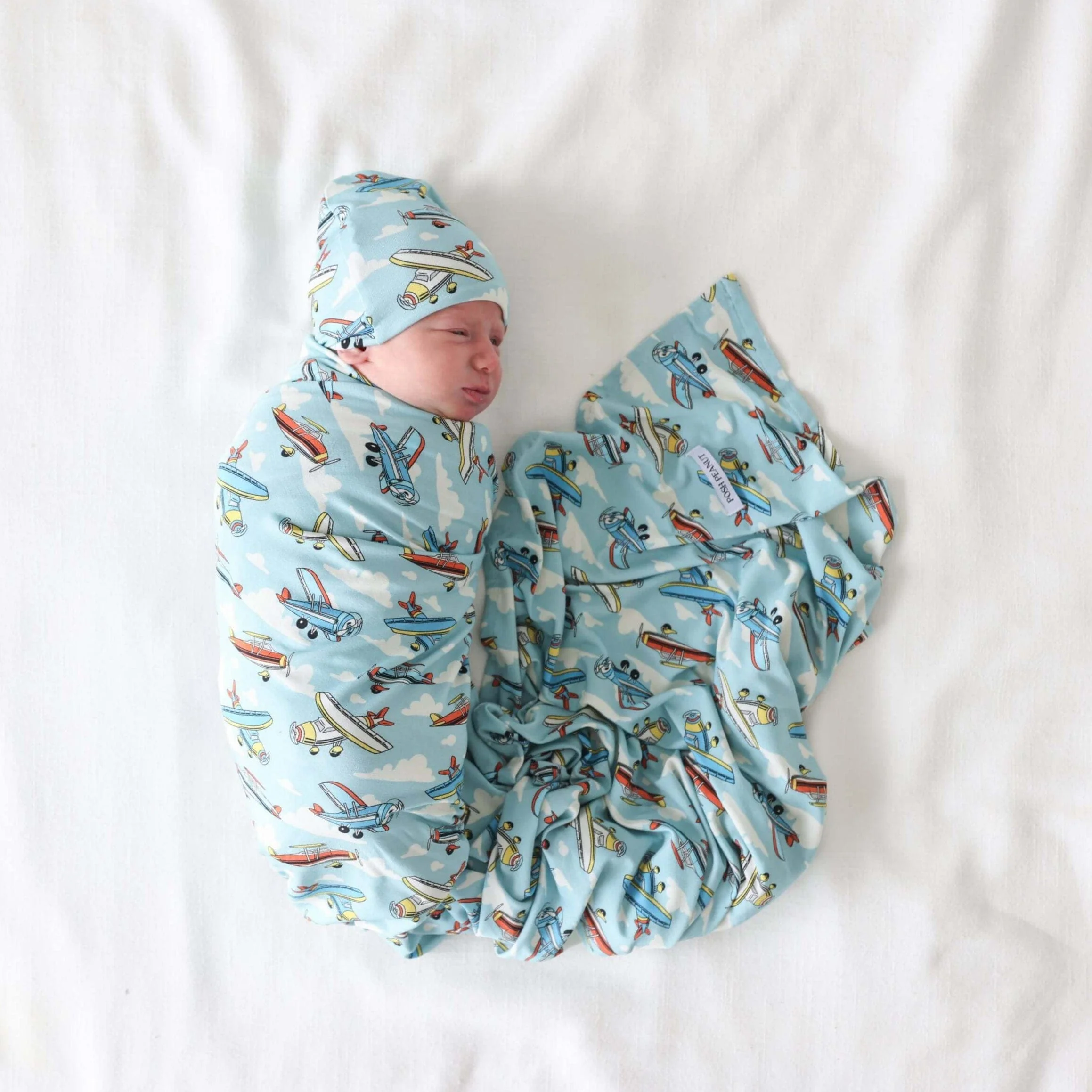 Bamboo Infant Swaddle and Beanie Set - Posh Planes - Image 2