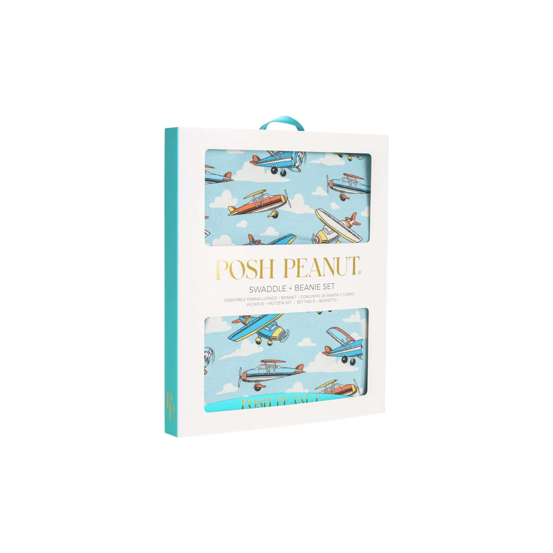 Bamboo Infant Swaddle and Beanie Set - Posh Planes - Image 5