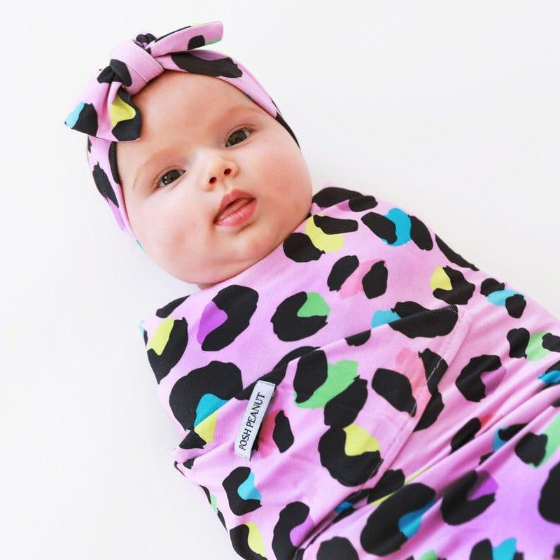 Infant Bamboo Swaddle and Headwrap Set - Electric Leopard - Image 4