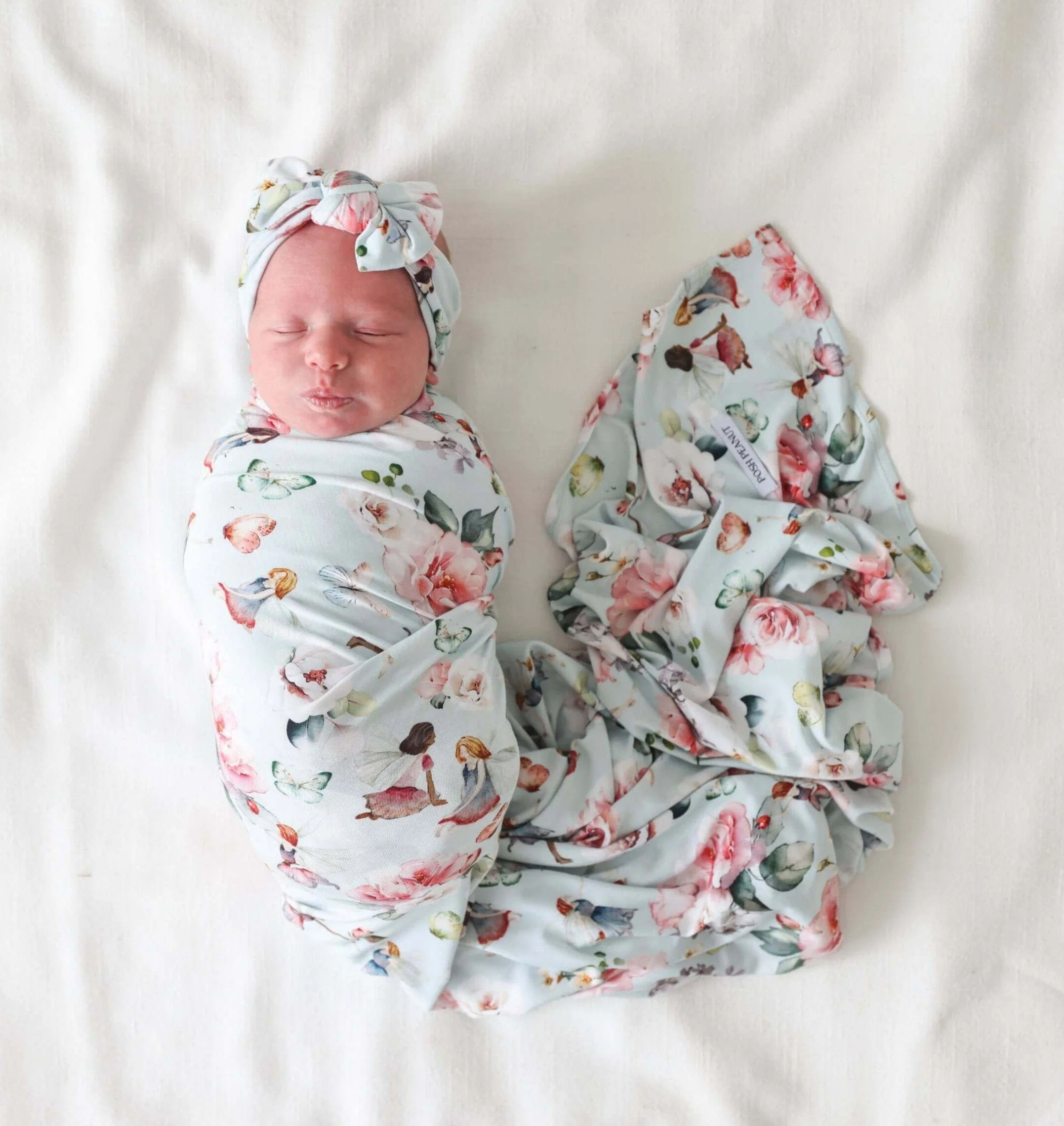 Bamboo Infant Swaddle and Headwrap Set - Melinda (Fairies) - Image 2