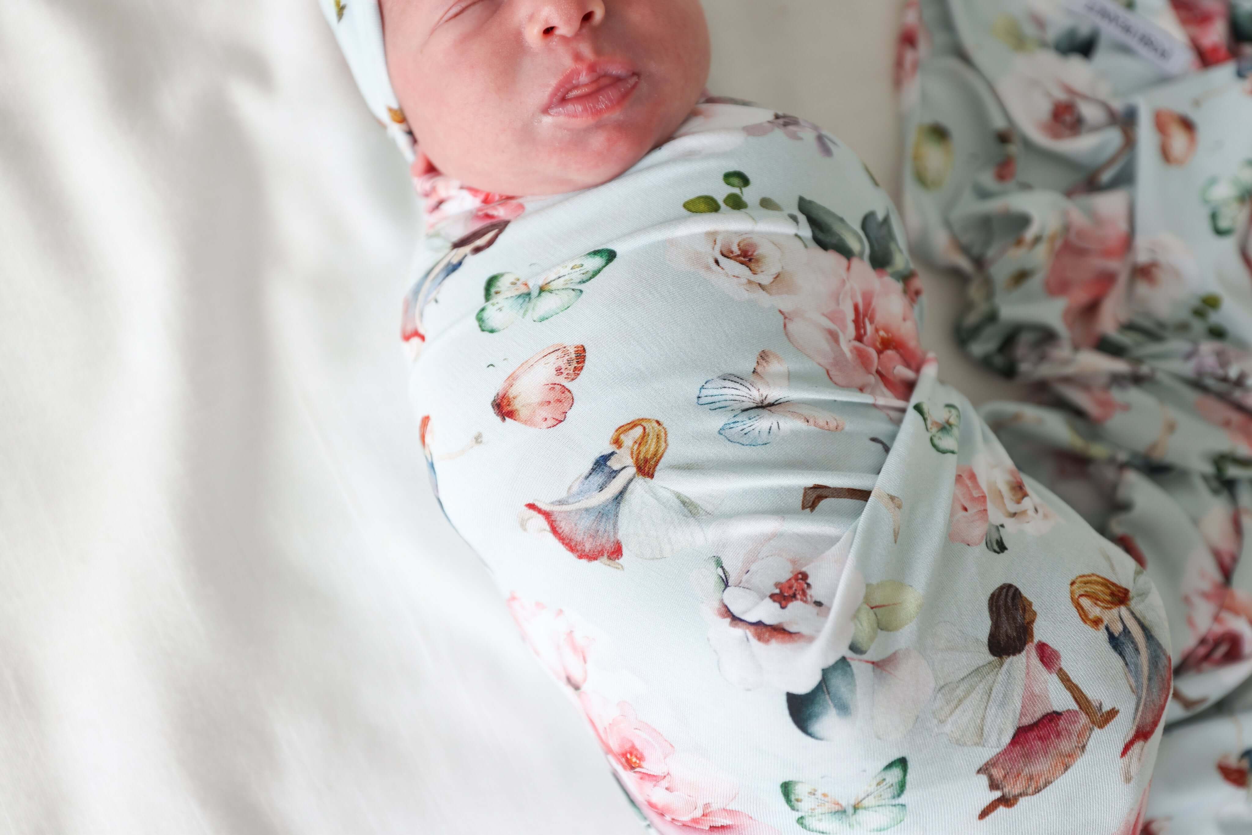 Bamboo Infant Swaddle and Headwrap Set - Melinda (Fairies) - Image 3