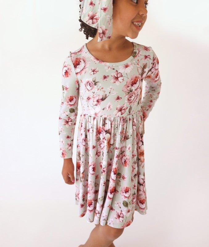 Bamboo Long Sleeve Basic Twirl Dress - Millicent (Floral) - Image 2