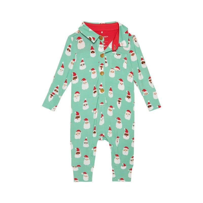 Bamboo Long Sleeve Collared Henley Long Romper - Santa Medley - Image 2