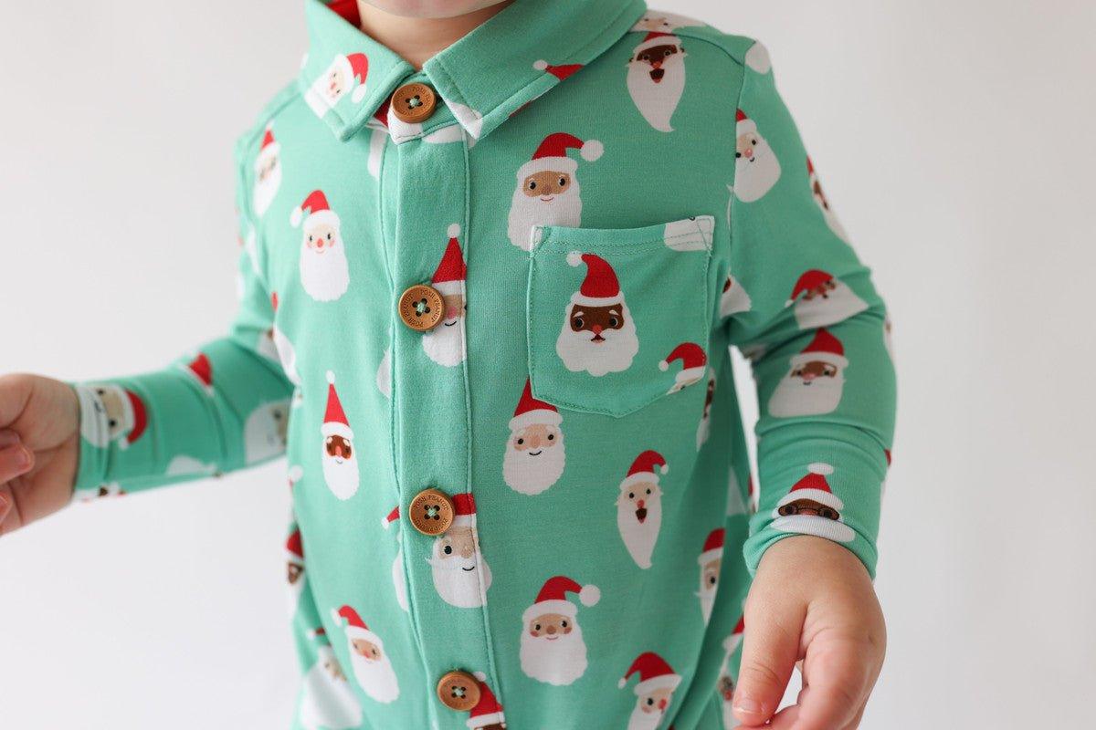 Bamboo Long Sleeve Collared Henley Long Romper - Santa Medley - Image 3