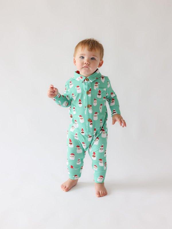 Bamboo Long Sleeve Collared Henley Long Romper - Santa Medley - Image 4