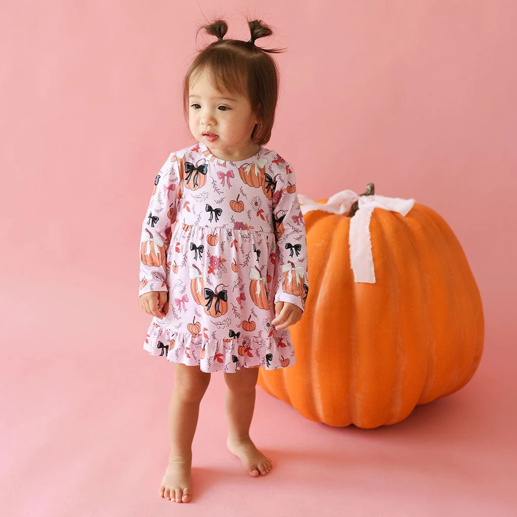 Bamboo Long Sleeve Ruffled Twirl Bodysuit Dress - Regan (Pumpkin) - Image 2