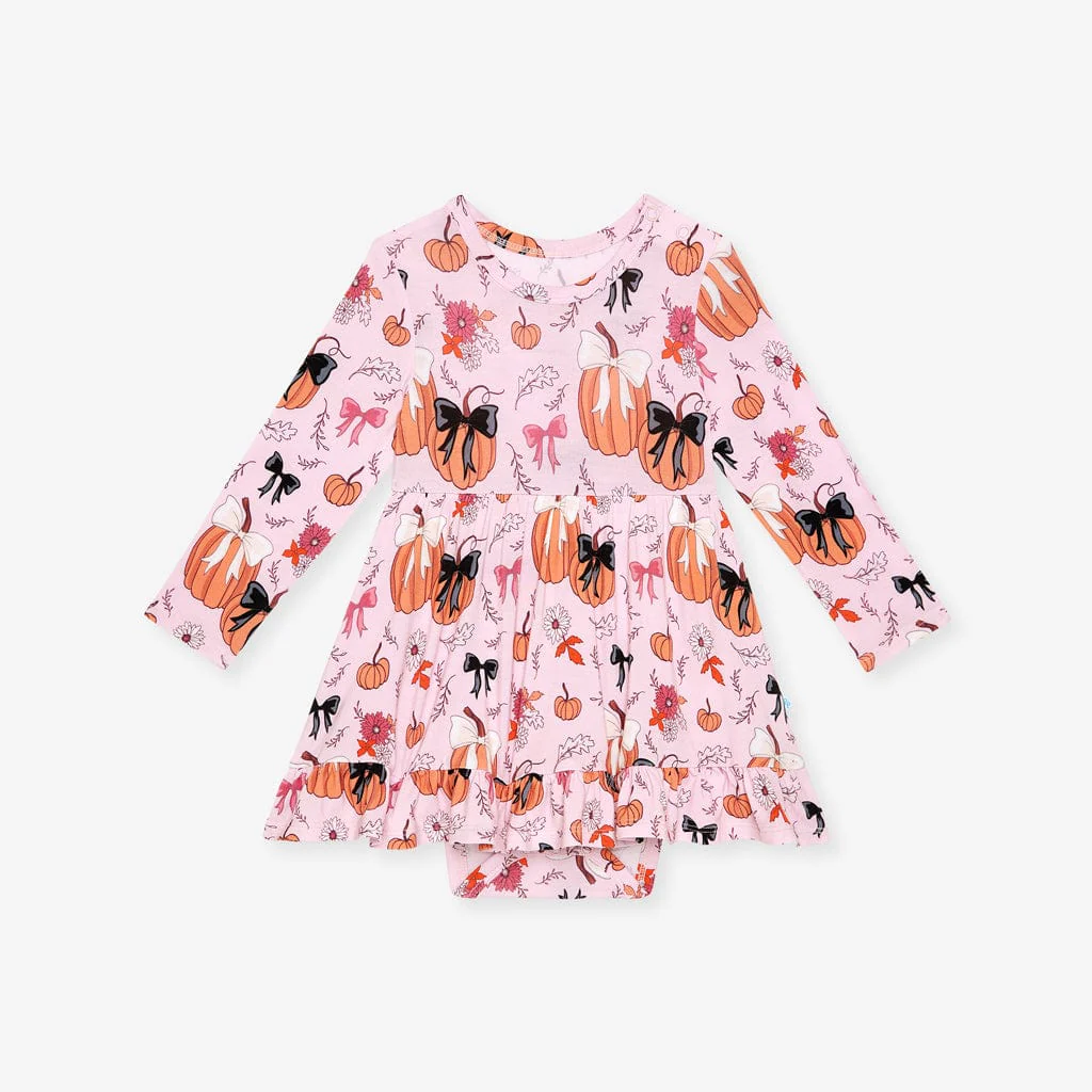 Bamboo Long Sleeve Ruffled Twirl Bodysuit Dress - Regan (Pumpkin) - Image 3