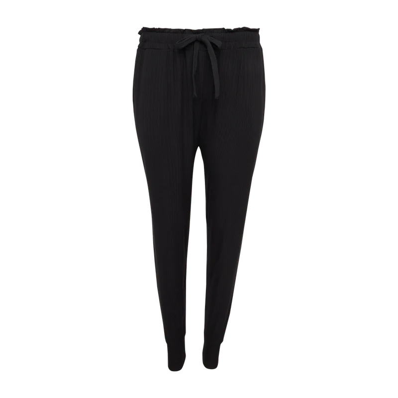 Bamboo Long Sleeve Scoop Neck Top & Jogger Pajama Set - Black Ribbed - Image 4