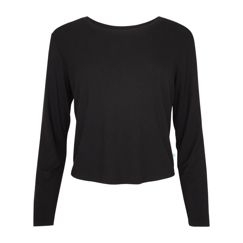 Bamboo Long Sleeve Scoop Neck Top & Jogger Pajama Set - Black Ribbed - Image 5
