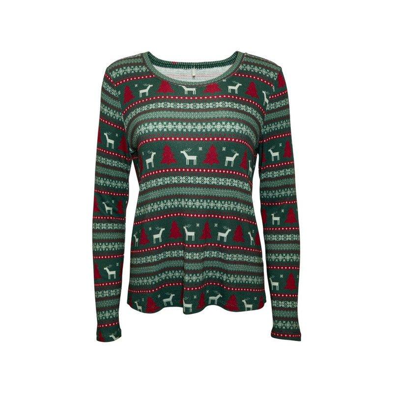 Bamboo Long Sleeve Scoop Neck Top & Jogger Pajama Set - Holiday Fair Isle (Deer) - Image 2