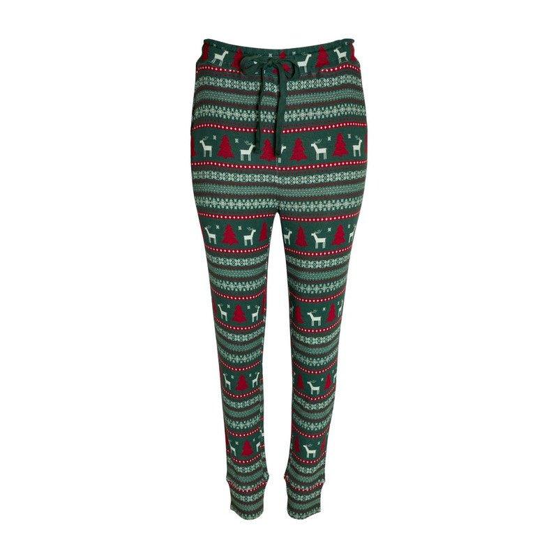 Bamboo Long Sleeve Scoop Neck Top & Jogger Pajama Set - Holiday Fair Isle (Deer) - Image 3