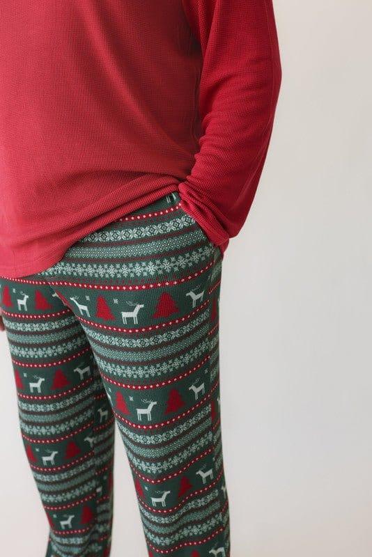 Men's Bamboo Long Sleeve Pajama Set - Holiday Fair Isle (Deer) - Image 2