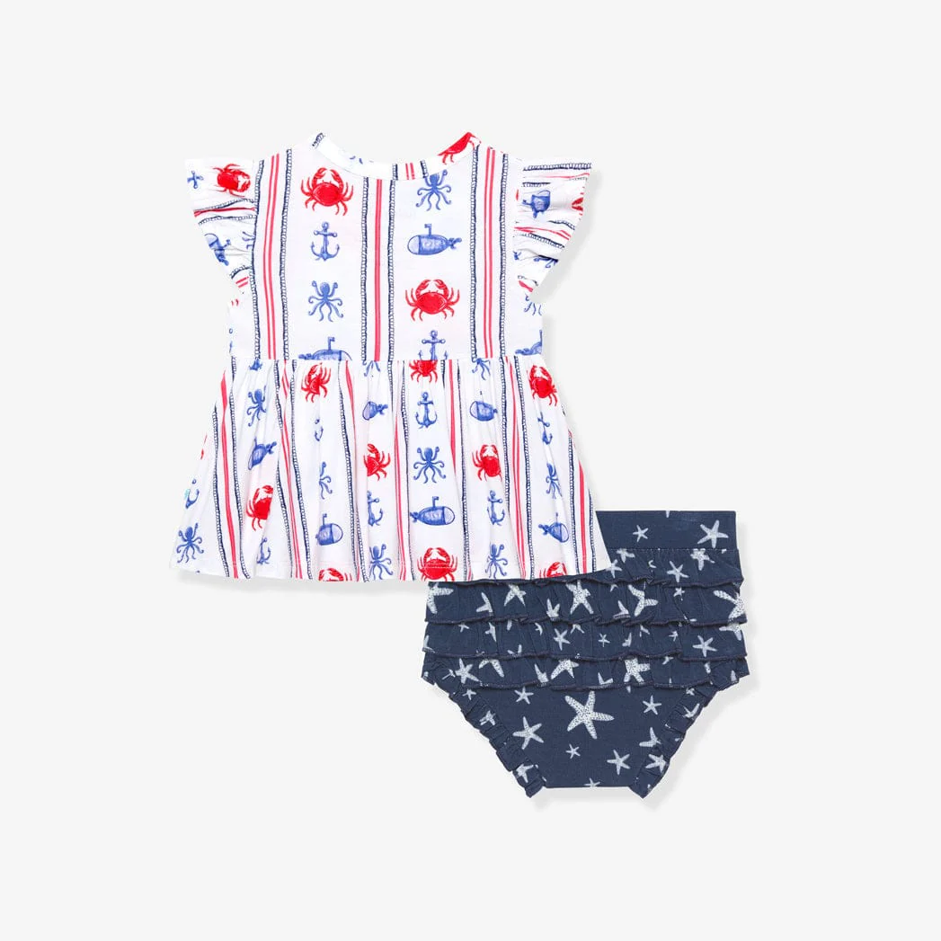 Bamboo Peplum Top & Bummies Outfit Set - Connor (Nautical) - Image 2