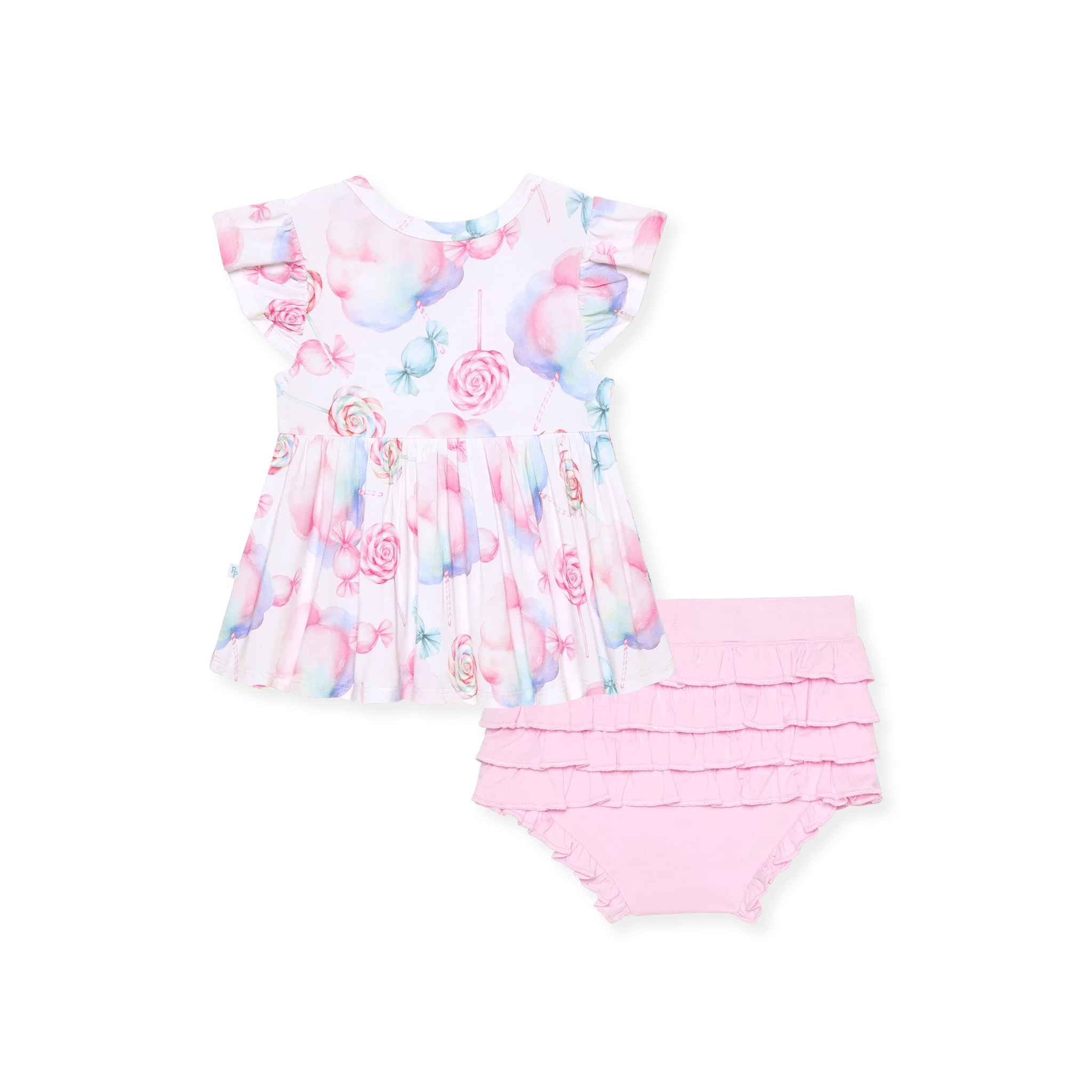 Bamboo Peplum Top & Bummies Outfit Set - Sweeties (Cotton Candy) - Image 2
