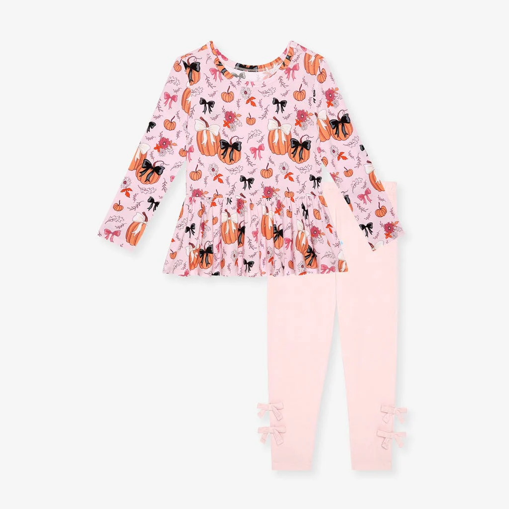 Bamboo Peplum Top & Legging with Bows Outfit Set - Regan (Pumpkin) - Image 4