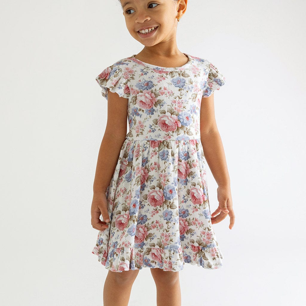 Bamboo Pointelle Cap Sleeve Ruffled Twirl Dress - Etta (Floral) - Image 2
