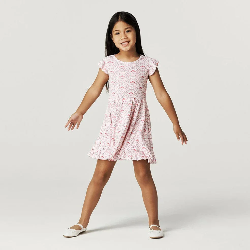 Bamboo Pointelle Cap Sleeve Ruffled Twirl Dress - Janelle (Floral) - Image 2